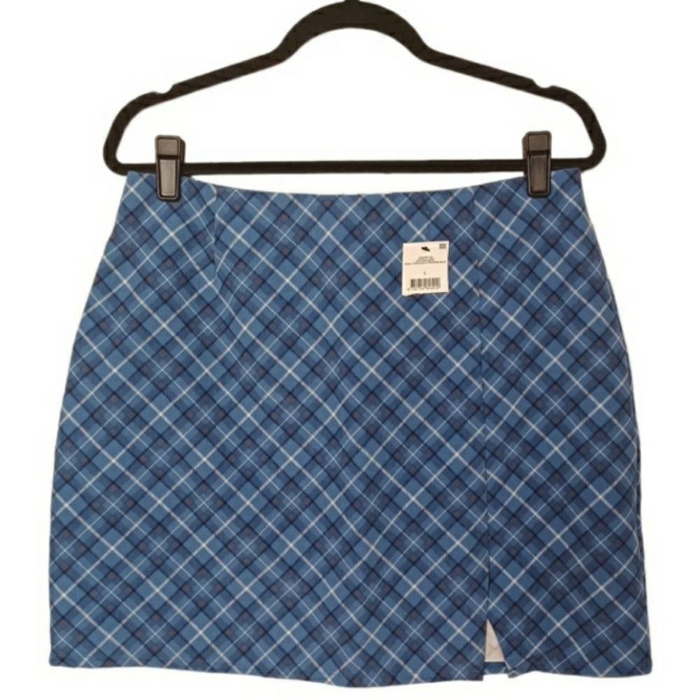 COTTON ON Blue Plaid Print Mod Mini Skirt Large NWT